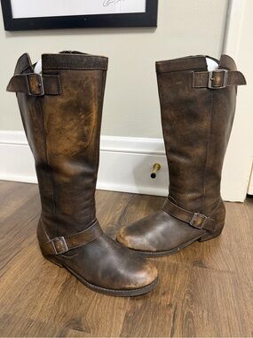 Harley Davidson Brown Leather Riding Boots with Buckle Detail size 8.5 vintage
